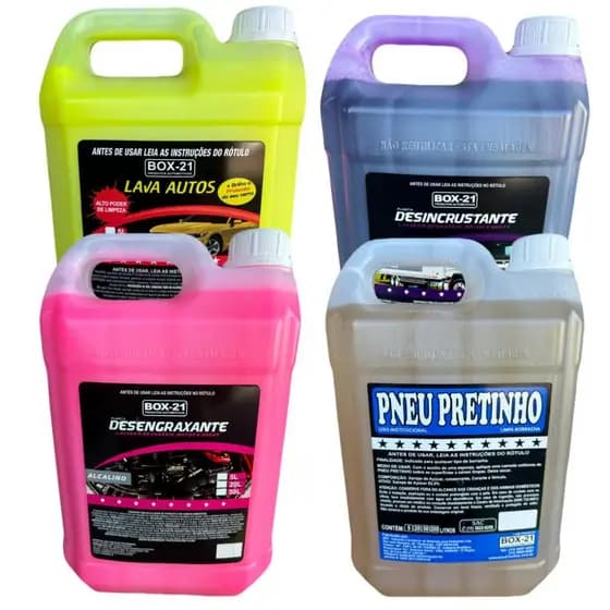 Kit Lavagem Automotiva Shampoo + Solupan + Limpa Alumínio + Pretinho Galão 5L