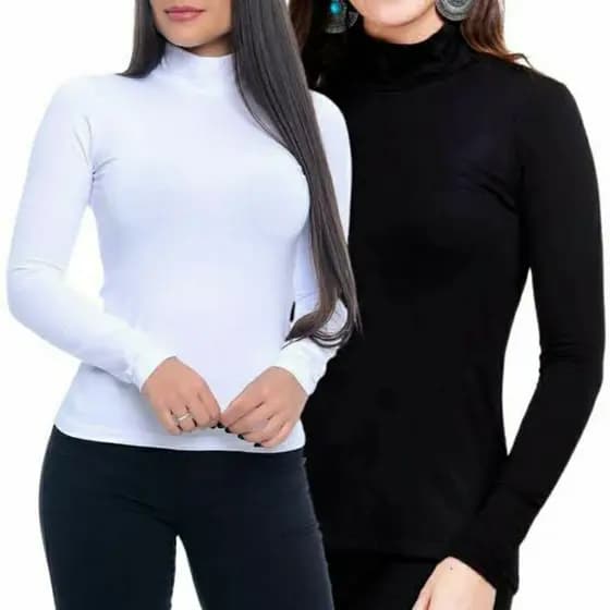 Blusa Gola Alta Manga longa Casual Confortável