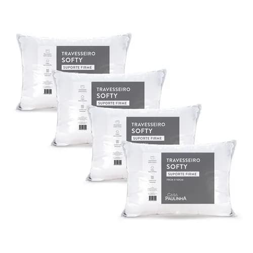 Kit 4 Travesseiro Softy Suporte Firme 70x50 Enchimento Fibra De Silicone