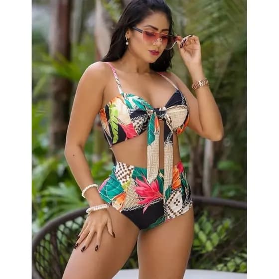 Biquíni Hot Pants Laço alcinha feminina Estampado florido cd10