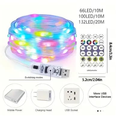 Corda de luz led RGB 10/20M inteligente ic app bluetooth controle remoto cor sonho festa