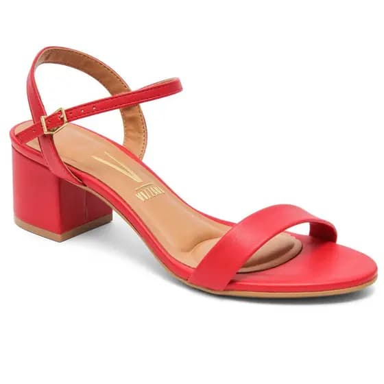 Sandália Vizzano Salto Grosso Feminina Com Fivela Conforto Vermelho