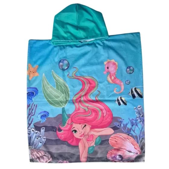 Toalha Poncho Infantil para Praia Piscina Roupão com Capuz