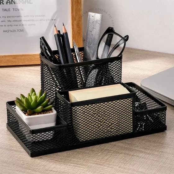 Porta Caneta Organizador De Metal Para Mesa Escritório Multiuso 4 Divisória Porta Canetas Lápis