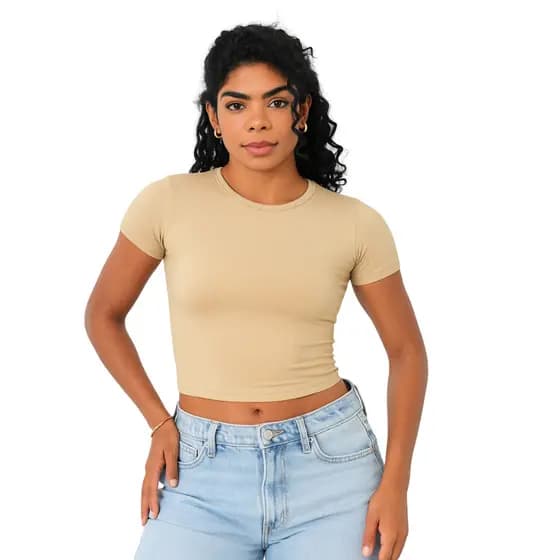 Baby Tee Feminina - Blusa Slim Fit Manga Curta Blusa de Compressão Várias Cores