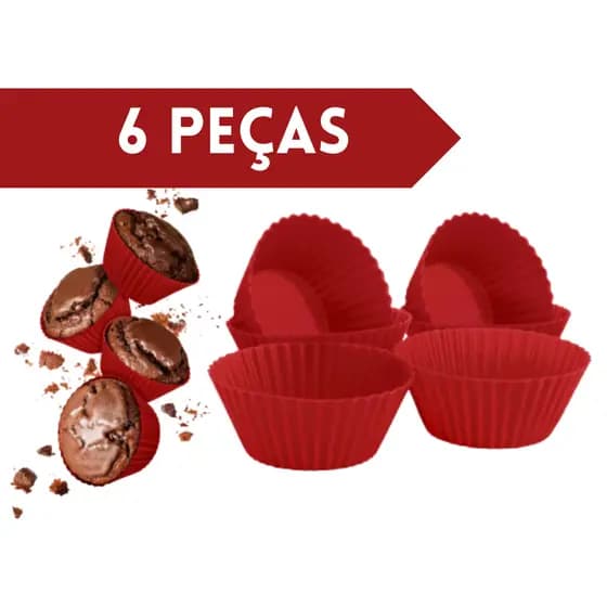 Forma Cupcake Muffin Silicone Jogo com 6 Peças Redondo ou Coração