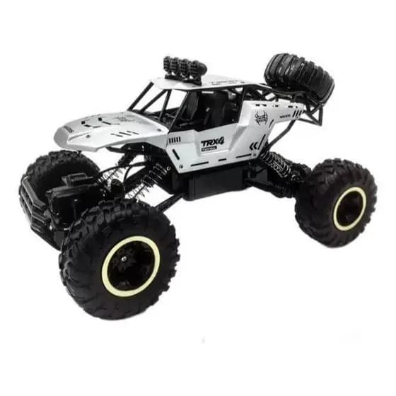 Carrinho RC 37cm Preto/Prata Tração Total Off Road C/ Controle Remoto 4x4 Recarregável Grande