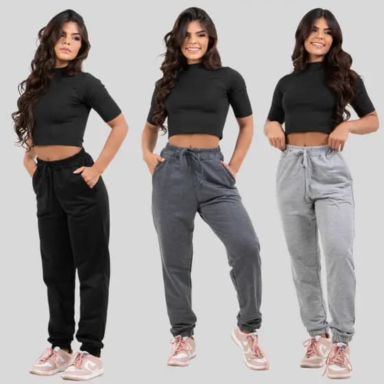 KIT 3 Calça Jogger Feminina Moletinho Inverno Confortável