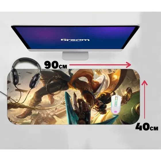 Mouse Pad Gamer Akshan League of Legends LOL Extra Grande 90x40 Personalizado borda costurada mousepad