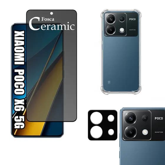 KIT Para Xiaomi Poco X6 5G | Película Privacidade Fosca 9D - Capa - Película da Câmera 3D