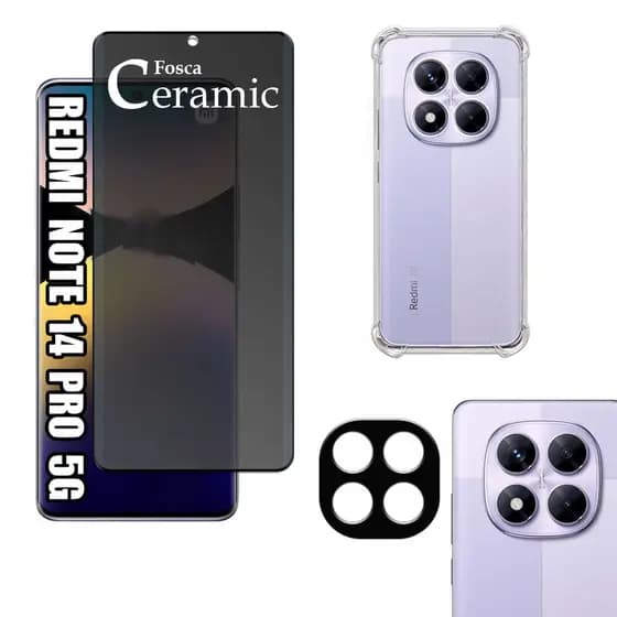 KIT Para Xiaomi Redmi Note 14 Pro 5G - Película de Privacidade Fosca 9D - Capa - Câmera
