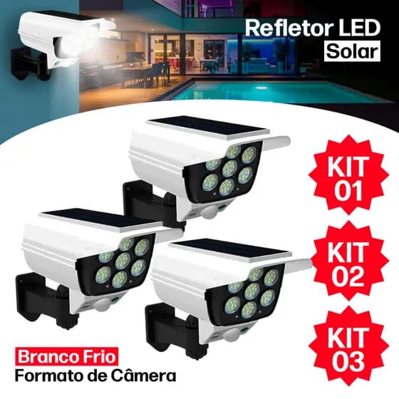 Refletor Solar com LED Sensor de Movimento Câmera Falsa IP66 Externa Luz Fria Prova Dágua