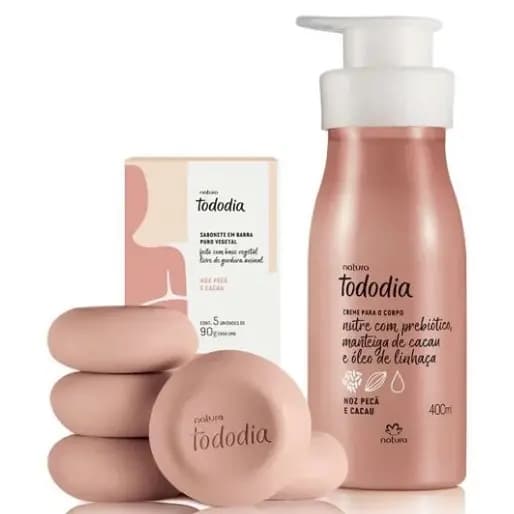 Kit Presente Natura Noz Pecã e Cacau Creme Hidratante Corporal 400ml + Cx c 5 Sabonetes 90g