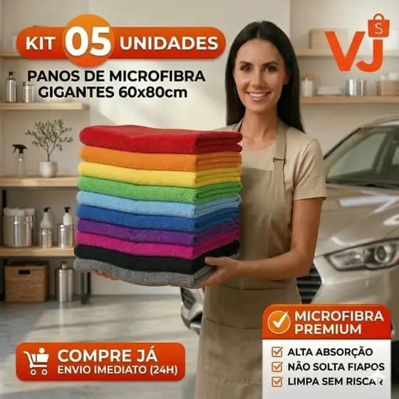 Kit 05 Flanela Microfibra Pano 60x80 Limpeza Automotiva Casa Não Risca Premium