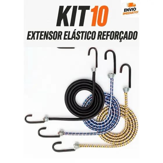 Kit 10 Extensores Elásticos1,20m e 1,5m e 2m Gancho Metal Reforçado Moto Caminhão Lona Elástico Aranha Fixação Carga