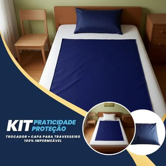 Kit Trocador Impermeável + Capa Para Travesseiros Tipo Napa Bagum Idoso, Criança, Pessoas Acamadas