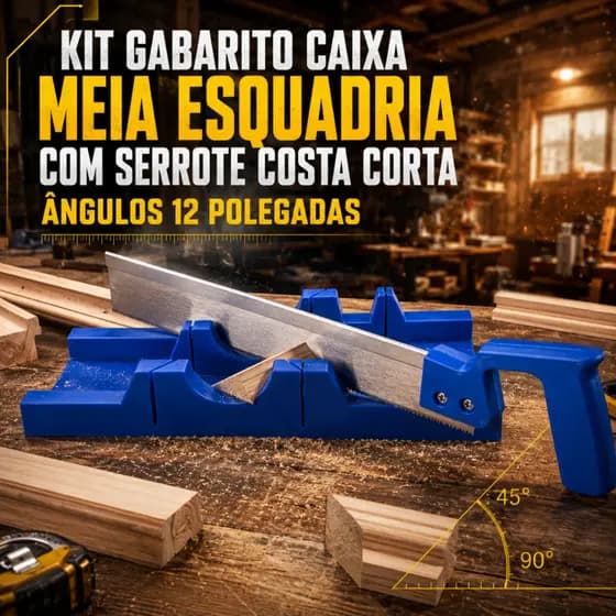 Kit Gabarito Caixa Meia Esquadria Com Serrote Costa Corta Ângulos 12 Polegadas
