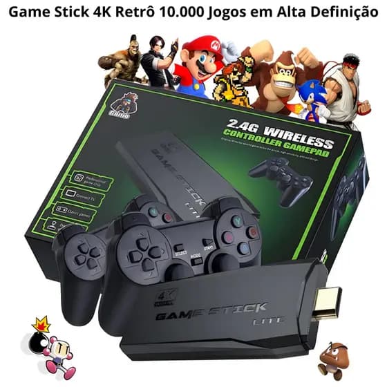 Game Stick 4K HD 64GB Controlador Sem Fio De 10000 Jogos Integrado Retrô Console de Portátil Stick