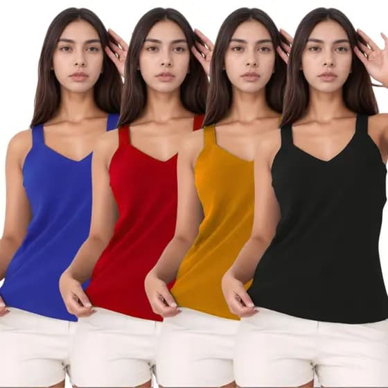 Kit 4 Regata Feminina Alça Larga Duna com Forro Interno Tecido Leve Primavera Verão