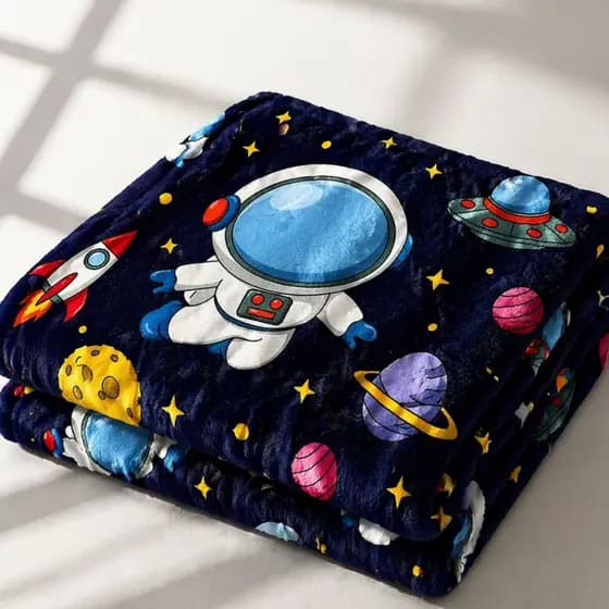 Mantinha Cobertor Infantil Astronauta Azul Marinho Espaço Quarto Berço Decoração Estampado Macio Bom
