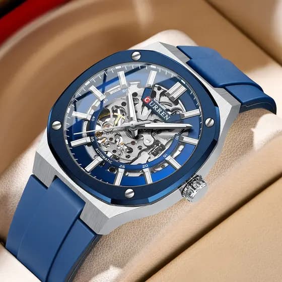 CURREN Relógio Mecânico Masculino Marca Original Genuíno Automático Luminoso Mãos Pulseira De Silicone Casual Negócios E