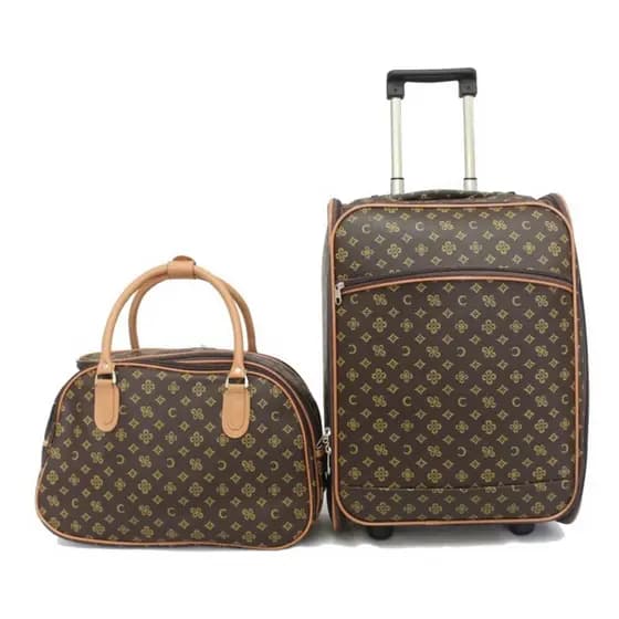 Conjunto Mala De Viagem De Bordo Couro Sintético Quadrada Com Rodinha E Bolsa De Mão Estampa C / LF