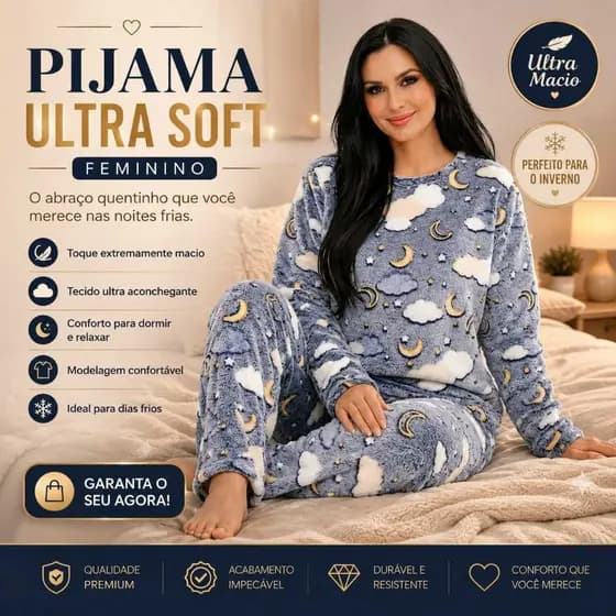 1 PIJAMA FEMININO ULTRA SOFT PELUCIADO FLEECE OUTONO INVERNO