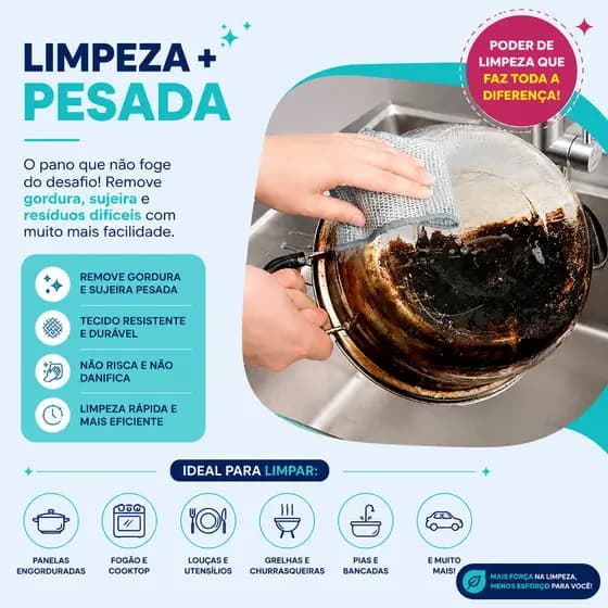 Kit Panos De Limpeza Aço Malha Arear Panela Fogão Toalha Louça Tira Gordura Reutilizável