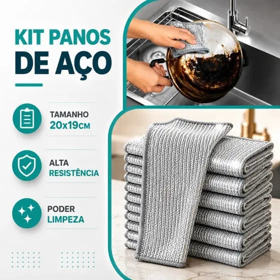 Kit 10 Pano De Limpeza De Arame Metálico Malha Não Oleosa Fogão De Cozinha Prato Panela Pia Multiuso