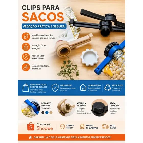 Clips Fecho Prendedor para Embalagens / sacolas