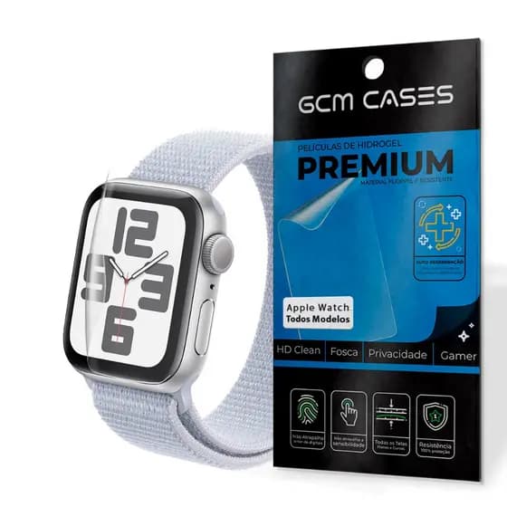 Kit 3 Películas para Apple Watch Series 1 ao 11 e Ultra/ SE Hidrogel Invisível Flexível Resistente TPU Premium