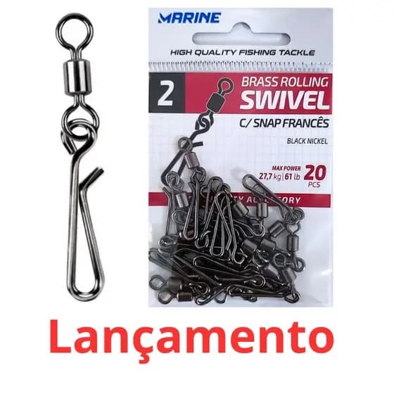 Distorcedor Girador com Snap Francês, para pesca, Marine Sports, cor Blacknickel (preto)