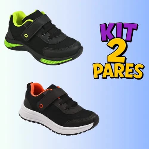 Kit 2 Pares tênis infantil menino masculino escolar jogging leve fácil confortável