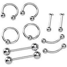 Kit 20 Piercing Transversal Orelha Lingua Mamilo Septo Clitóris Sobrancelha - Modelos Sortido Varias