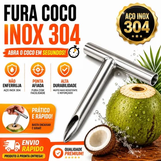 Abridor Furador De Coco Em Aço Inox 304 Profissional Premium Resistente Pratico