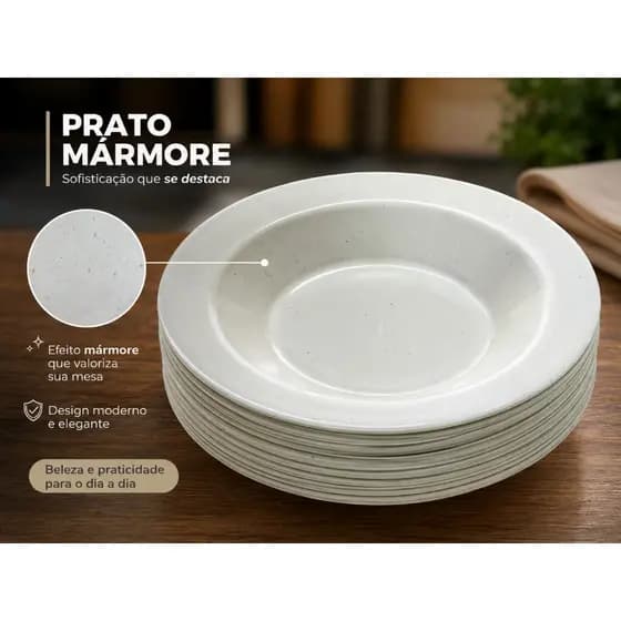 Kit Pratos Brancos Fundo Com Borda Plástico Festas Casamento Refeições Clássico