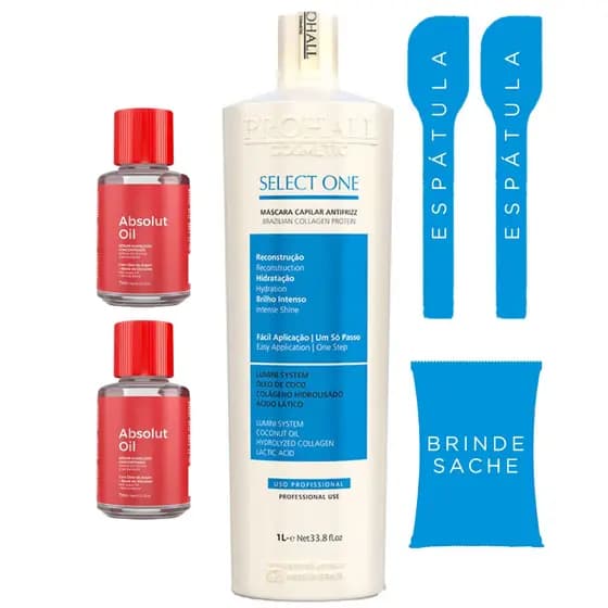 Prohall Select One Escova Sem Formol 1L / 300ml + brindes da foto