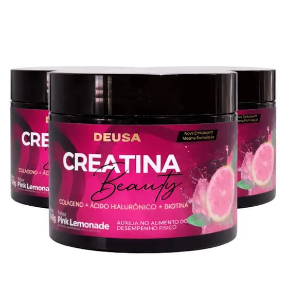 3 Creatina Beauty Deusa 140g Sabor Pink Lemonade Com Colágeno Hidrolisado Verisol Ácido Hialurônico Vitaminas e Minerais
