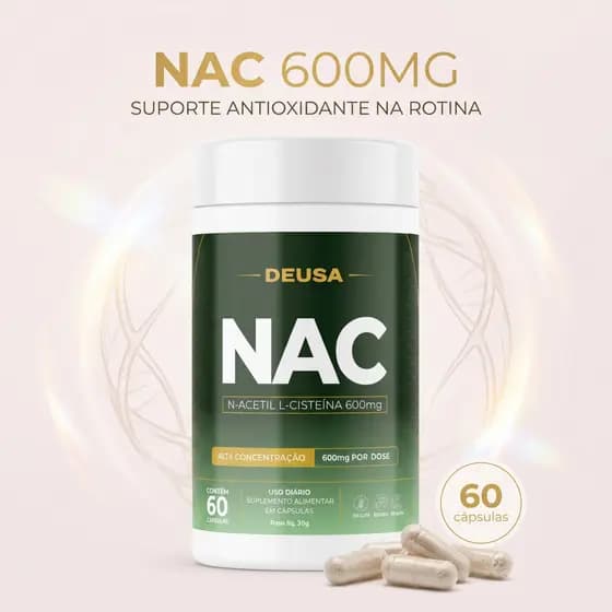 NAC Premium 600mg 60 Cápsulas Antioxidante N-Acetilcisteína N-Acetil L-Cisteína Fígado Detox - Deusa Suplementos