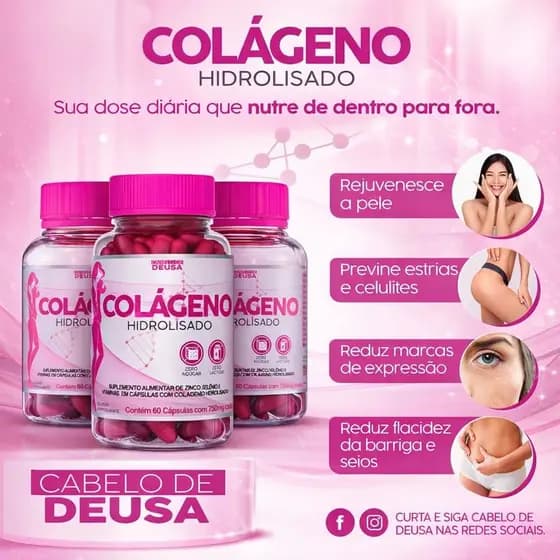 Kit Tira Estrias Previne Rugas, Combate a Flacidez, Fortalece cabelo e unha, COLAGENO HIDROLISADO