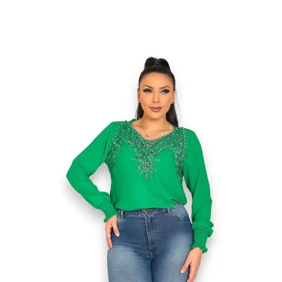 Blusa Manga Longa Plus Size Social Festividade Sku:bmlp19