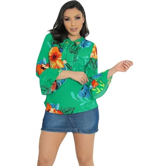 Blusa Estampada Feminina Manga 3/4 Laco Elegante Sku:bml16