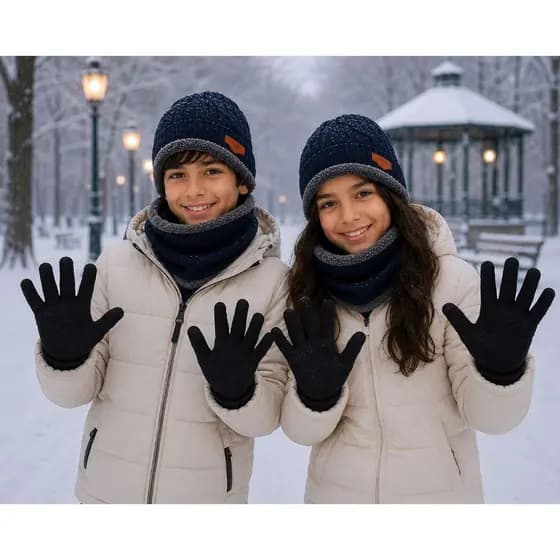 Kit Touca Infantil + Cachecol + Luva Lã Quentinho Para Frio Menino Menina SKU:TIK10