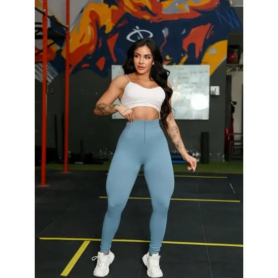 Sport Studio Leggings Calça Canelada Com zíper modeladoras sem costura de cintura alta em cor sólida YI-61