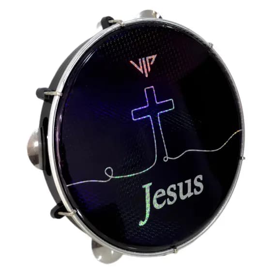 Pandeiro Profissional 10 Pele Holográfica Jesus Corpo Abs Chave Afinação
