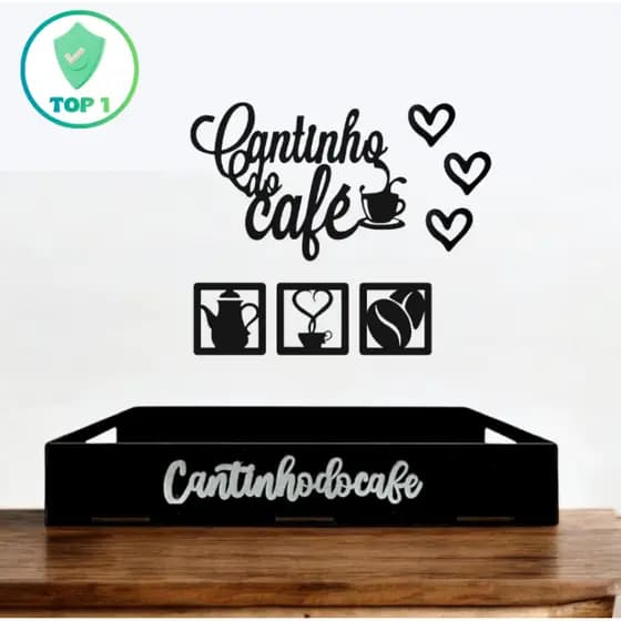 Cantinho do Café MDF Bandeja Organizadora + Placa Decorativa Parede