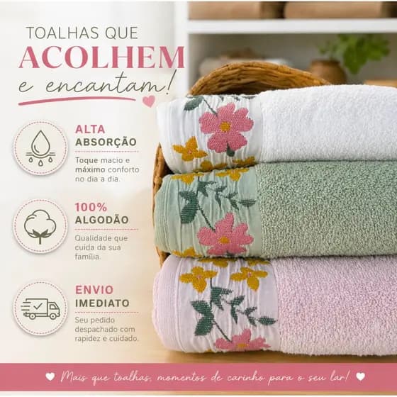 Toalha de Banho Botânica 100% Algodão Volume Extra Felpuda Macia com Alta Absorvente 72x130cm