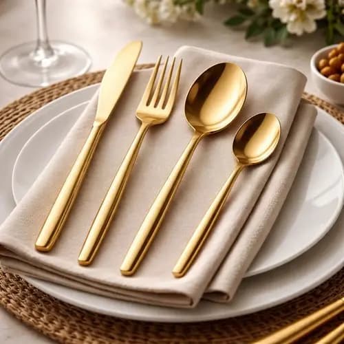 Conjunto Talher 24 Peças Dourada Premium Elegante Jogo Kit de Luxo Gold Decorativo Mesa Posta Jantar