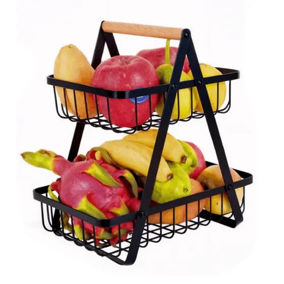 Fruteira de Mesa 2 Andares Inox Articulada Desmontável Organizador Cozinha Bancada Moderno