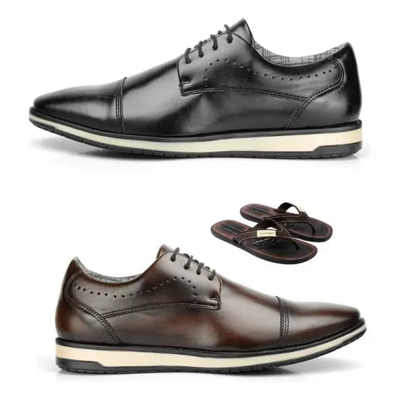 Kit 2 Oxford Masculino Sapato Social De Couro + Chinelo Dedo
